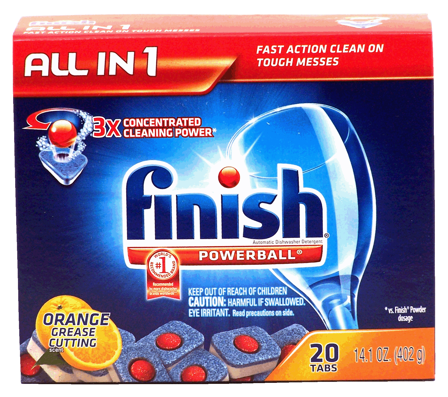 Electrasol&nbsp;3 In 1 Tabs&nbsp;orange scent automatic dishwasher tablets with jet-dry power ball, 20-tabs, equals 60 oz. powder Full-Size Picture